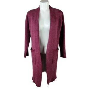 Aritzia Babaton Lance Wool Open Front Longline Cardigan Burgundy Size Small